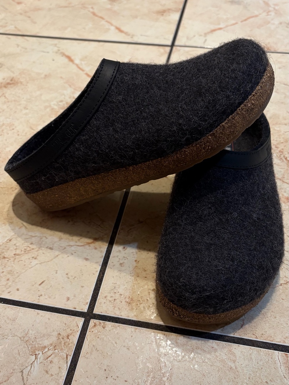 Haflinger Black Felt Slip-On Clogs with Cork Sole